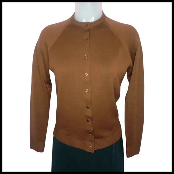 50s Vintage Style Brown Wool Cardigan Rockabilly Sweater - 70s - Picture 9 of 14